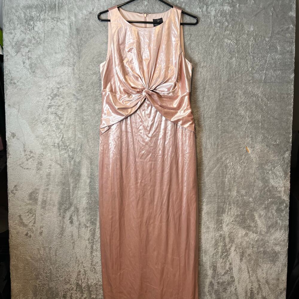 Adrianna Papell Velvet Twist Front Maxi‎ Dress Blush Pink Sz 12 Wedding Formal